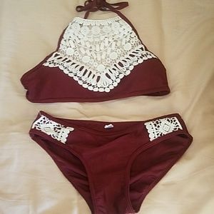 Maroon crochet bikini set